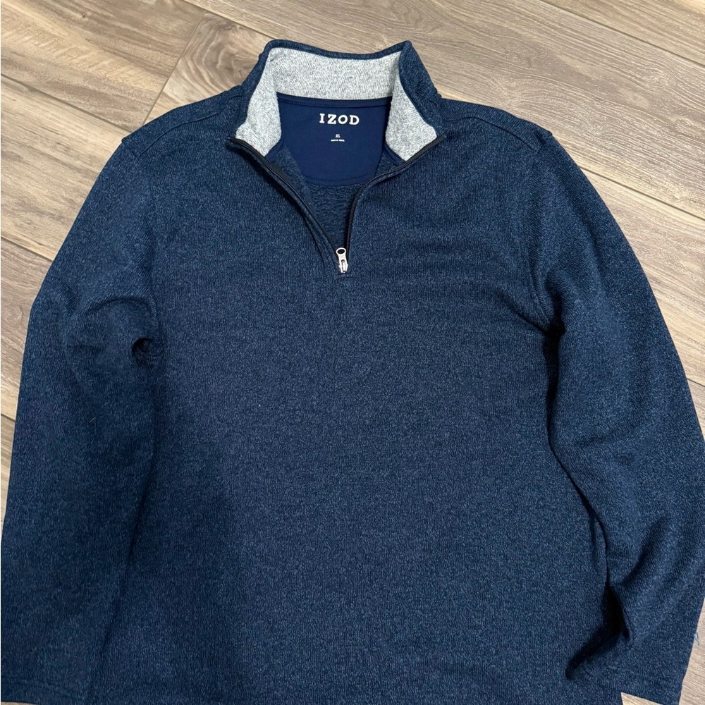 IZOD Men's Blue and Gray 3/4 Zip-Up Sweater - Picture 2 of 3